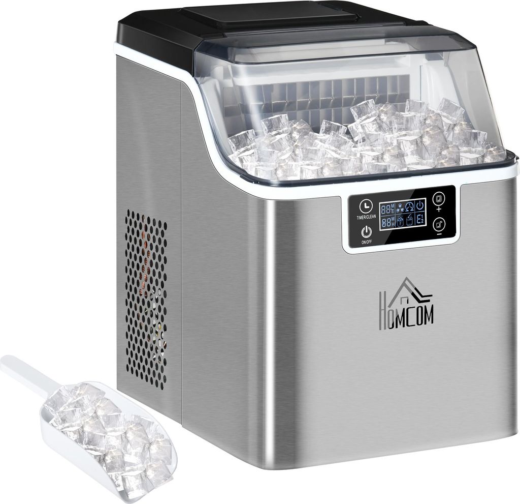 Eiswürfelmaschine Eiswürfelspender Ice-Maker 20kg/24h 2,3L Eiswürfelbereiter mit 3,2 L Wassertank, Silber