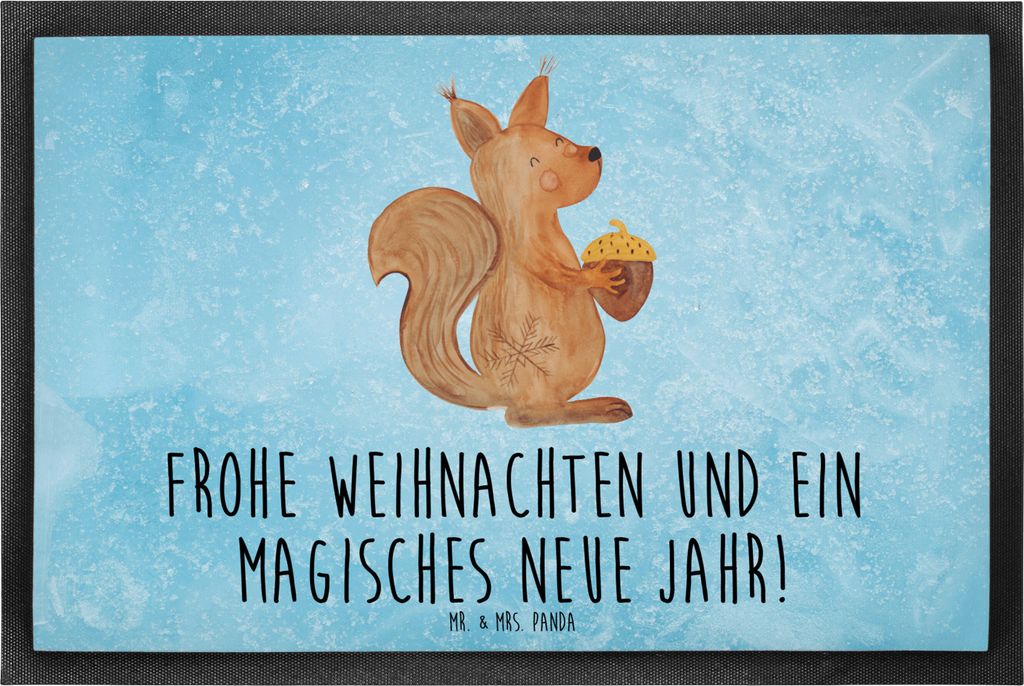 Mr. & Mrs. Panda Fussmatte Eichhörnchen Weihnachten 60 x 90 cm - Eisblau - Geschenk, Fußabstreifer, Guten Rutsch, Neujahr, Frohe, Weihnachtsgruß...