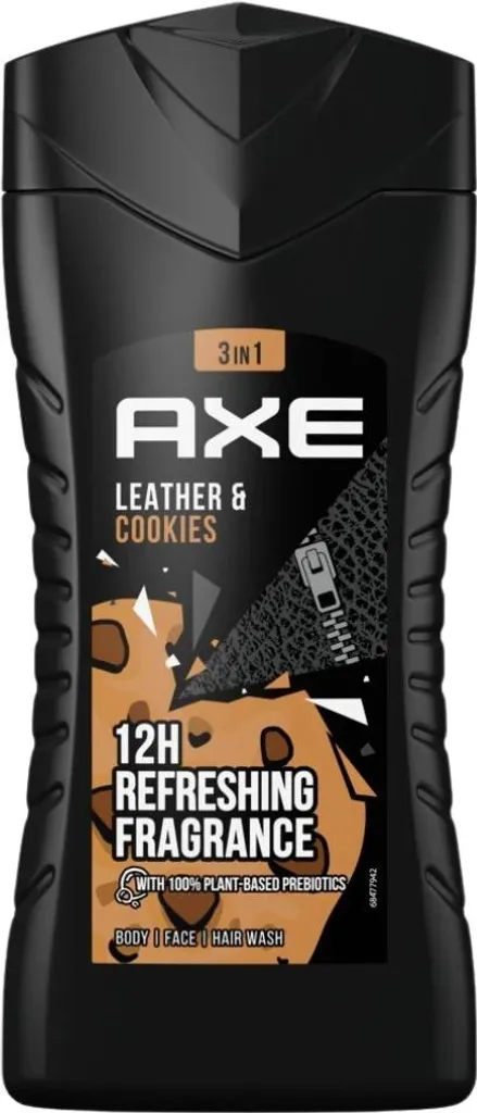 Axe Gel Douche 3 en 1 Cuir & Biscuits Fraîcheur Longue Durée Pack de 6