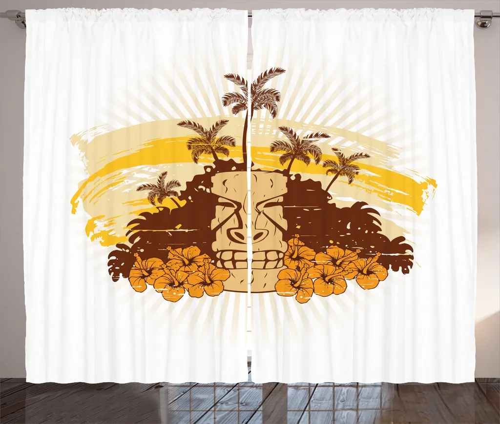 Rideau à fronces ABAKUHAUS Sunburst Tiki Tropical 280 x 225 cm Orange