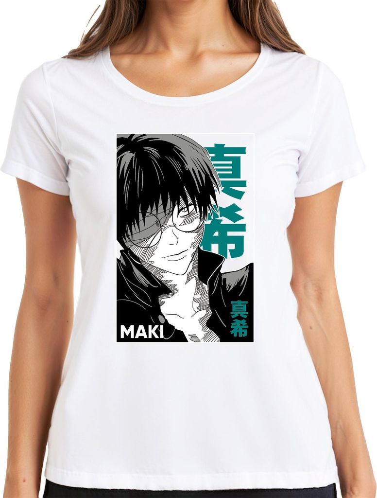 Anime Manga MAKI Brille schwarz weiß Cool Geschenk Otaku Retro Damen T-Shirt, Weiß, 3XL