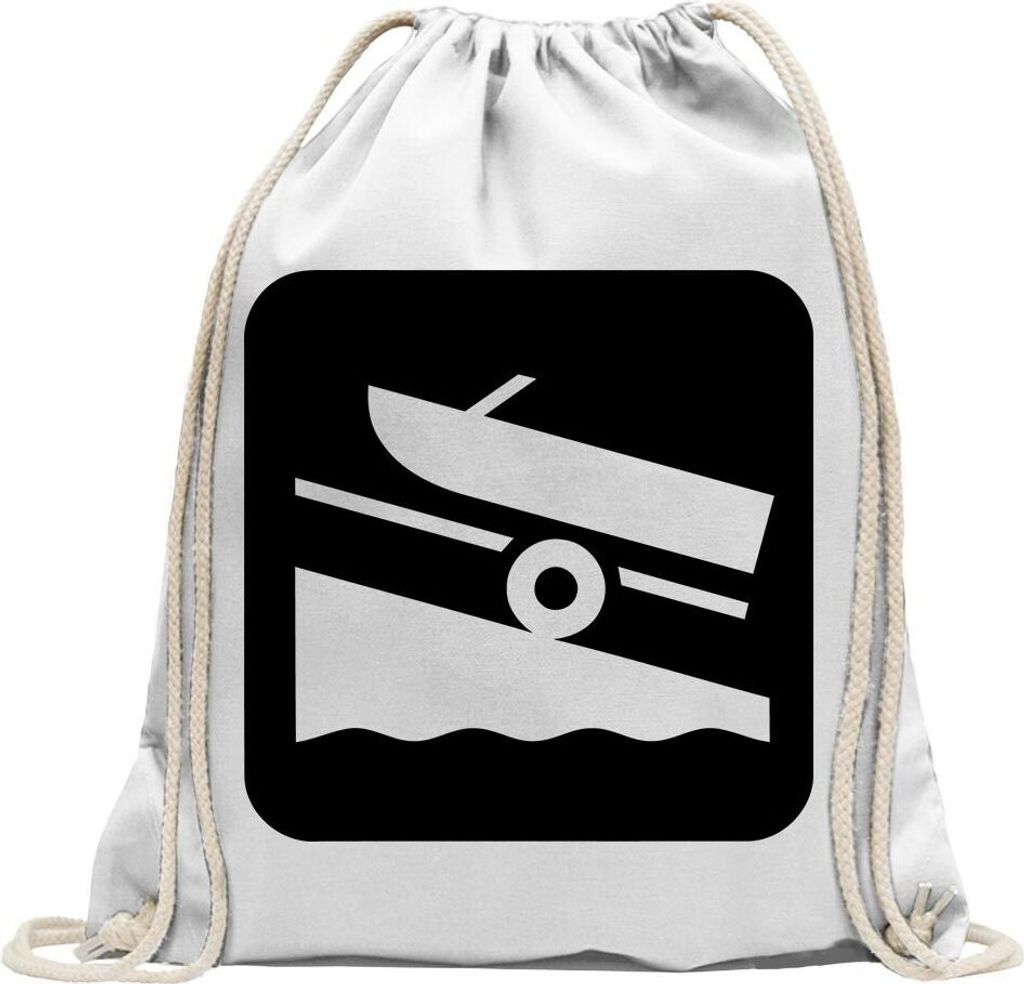 Kiwistar - Turnbeutel - weiss - Slippen Schifffahrt Piktogramme - Fun Rucksack Sport Beutel Gymsack Baumwolle mit Ziehgurt