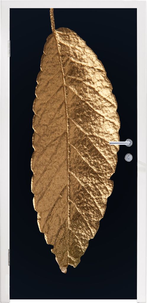 MuchoWow Türtapete Selbstklebende Türfolie Blätter - Schwarz - Gold - Luxus - Natur 90x205 cm Türposter Türaufkleber Klebefolie Türklebefol...