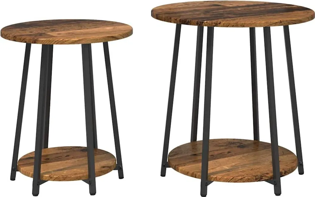 Set Tavolini Salotto 2 Pezzi Legno Antico e Nero - Design Salvaspazio