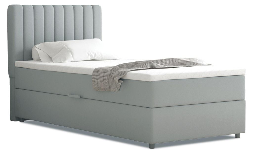 Boxspringbett 90x200 EVEREST, mit Topper, mit Bettkästen, Einzelbett, Hellgrau, Panda Möbel