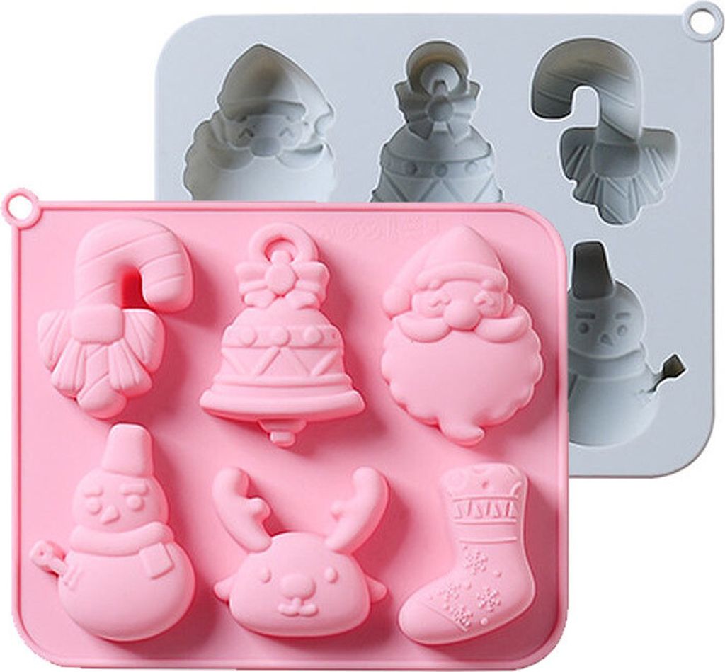 2er-Pack Weihnachts-Silikon-Backformen, Antihaft-Kuchenformen mit 6 Vertiefungen, Weihnachtssocke, Weihnachtsmann, Form für Süßigkeiten, Pudding...