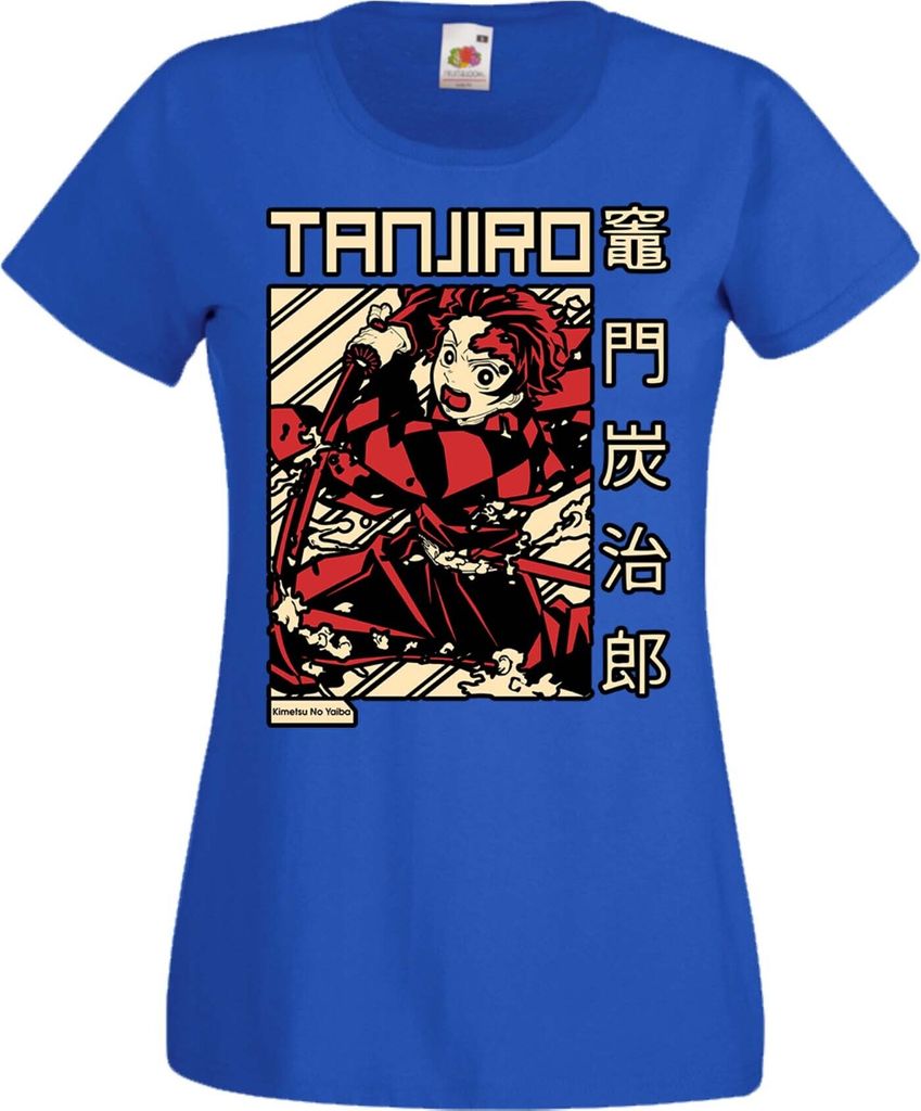 Damen T-Shirt Anime Manga Demon Anime Slayer Tanjiro Kamado 03, Lady L / Blau
