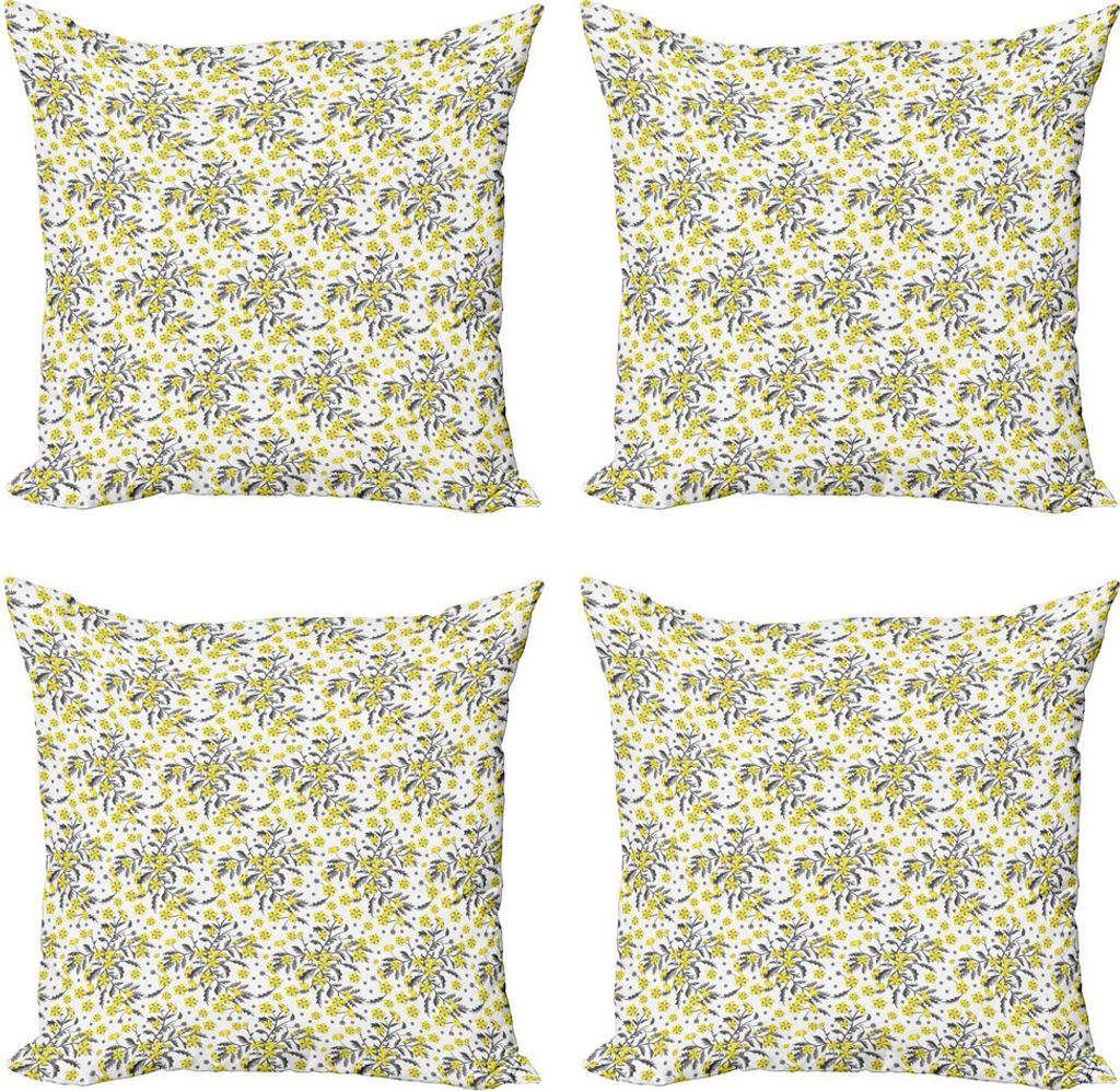 ABAKUHAUS Blumen Kissenbezug Set (4 Stück), Vivid Frühlings-Blüten-Kunst, Moderner Doppelseitiger Digitaldruck, 60 cm x 60 cm, Pastel Yellow sch...