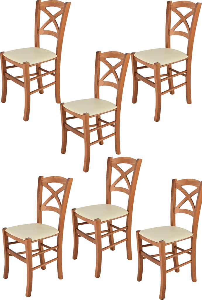 t m c s Tommychairs - 6er Set Stühle CROSS für Küche und Esszimmer, robuste Struktur aus lackiertem Buchenholz im Farbton Kirschholz und gepolst...