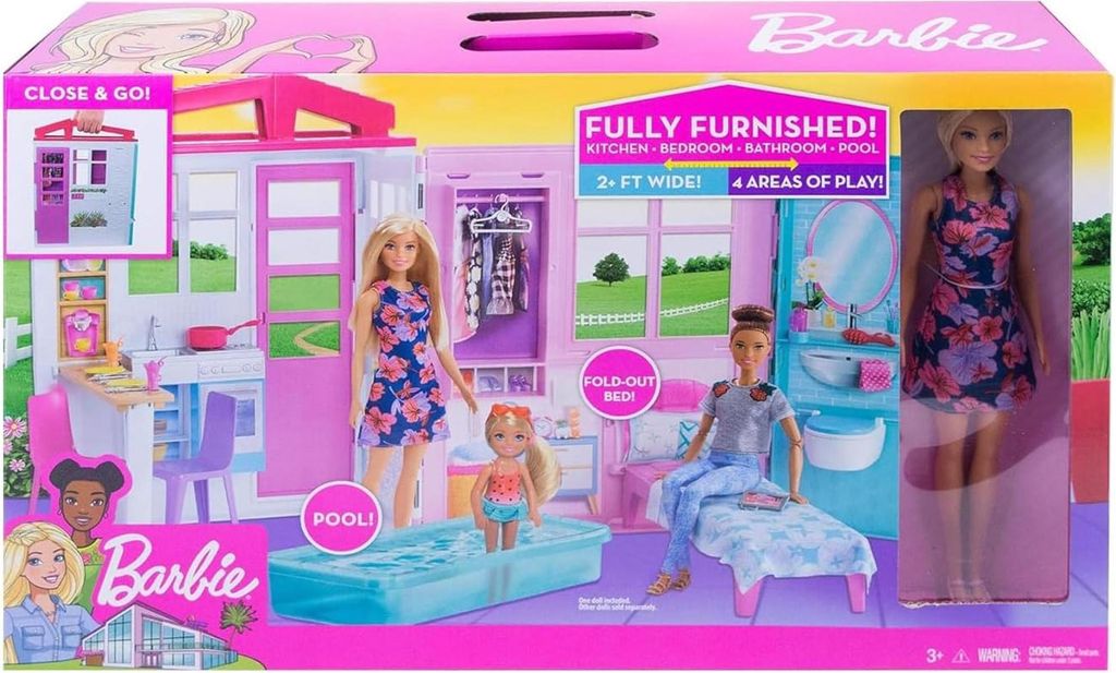 Mattel GWY84 - Barbie - Ferienhaus, Puppe mit Möbel und Produktbild 