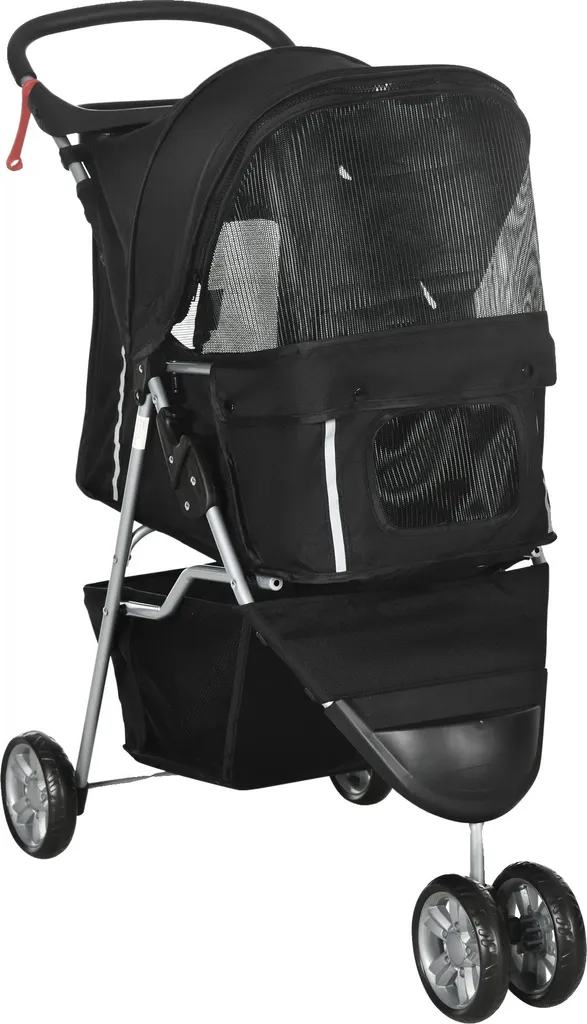 Poussette pour chien âgé à mobilité douce et grand panier noir