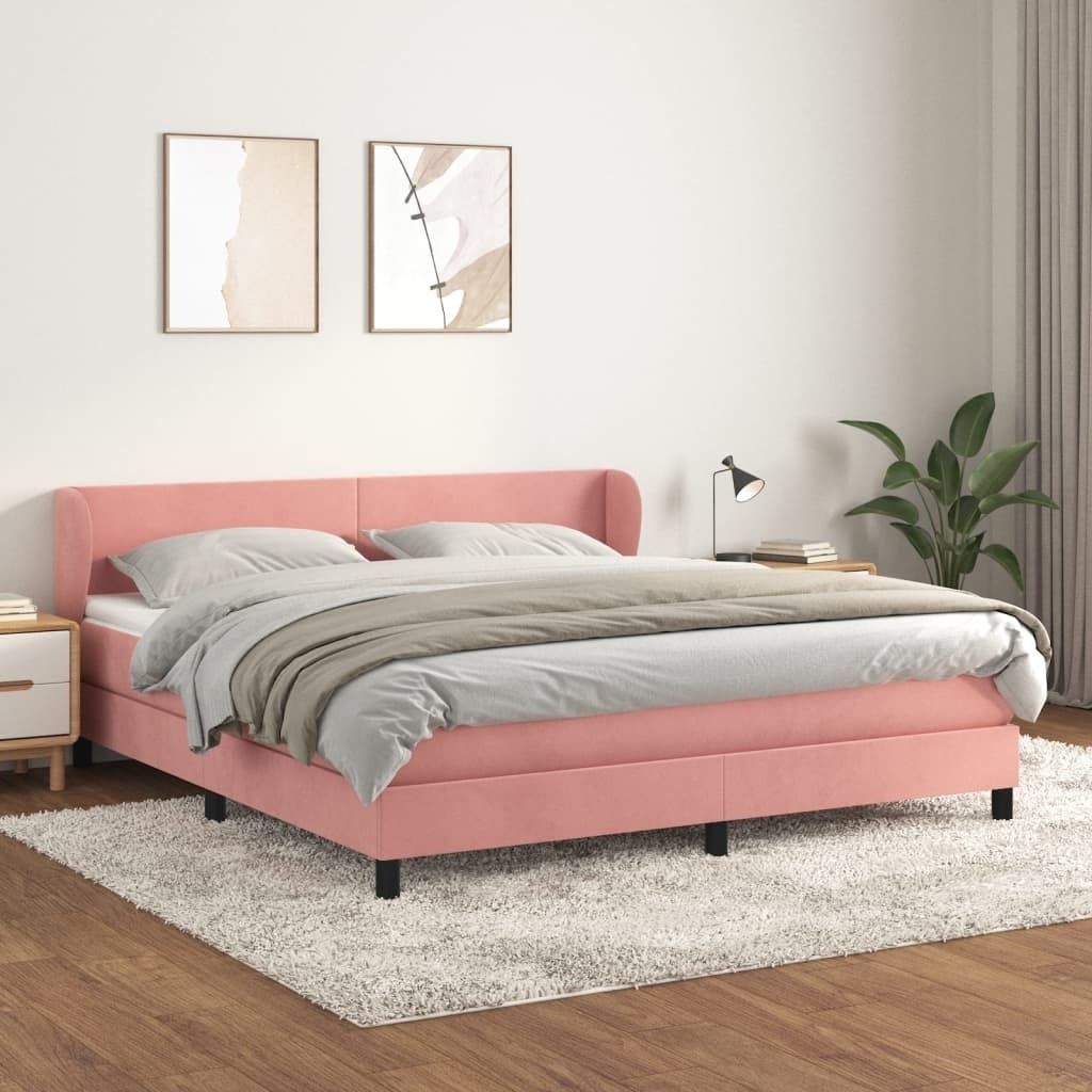 The Living Store Boxspringbett mit Matratze Rosa 160x200 cm Samt