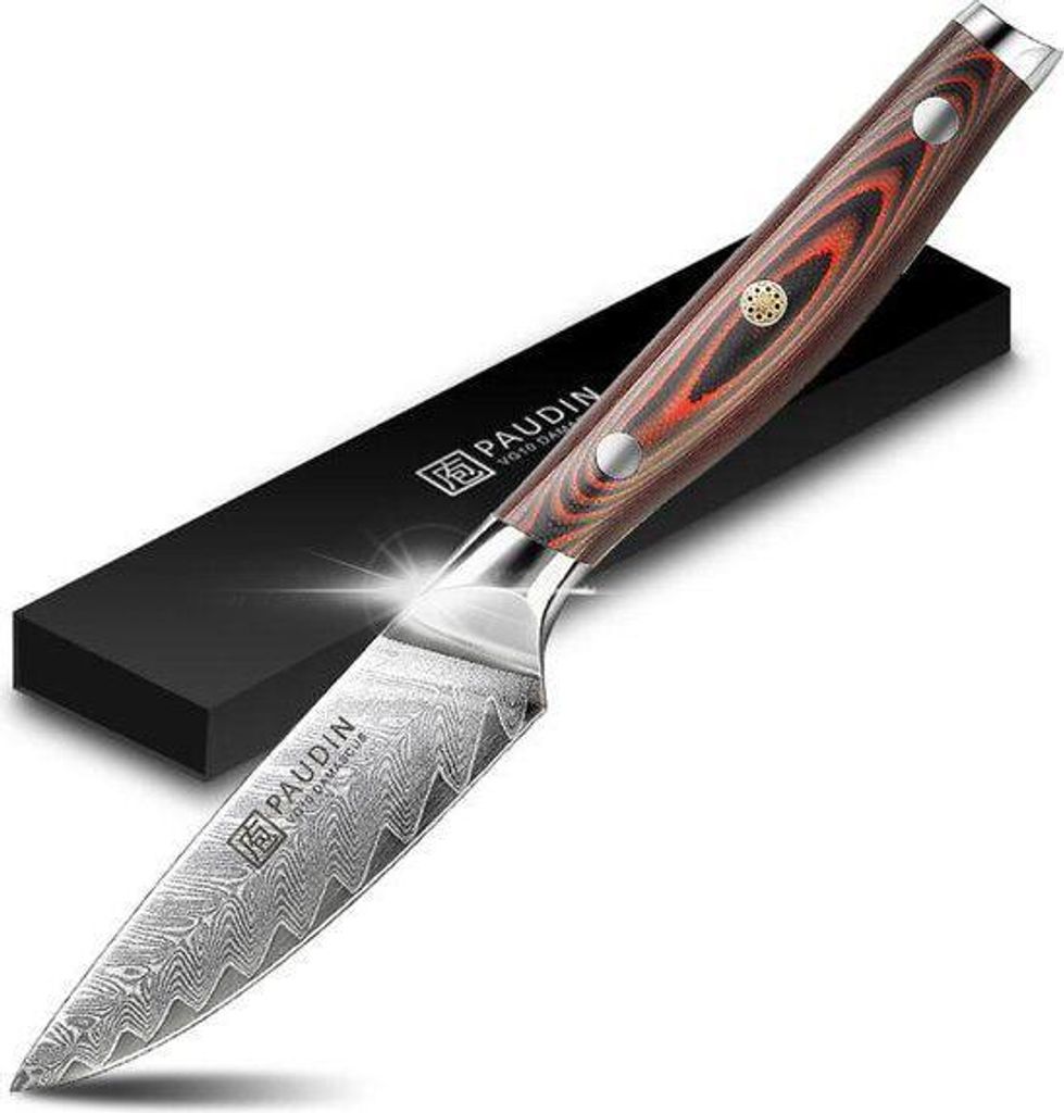 PAUDIN P7 Professionelles Gemsemesser 9 cm - Gemüsemesser- Messer japanischer Art - Echter Damaststahl