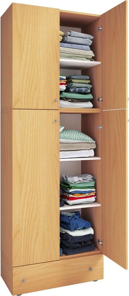 LonaXXL Kleiderschrank 4 Türen 1 Schublade Buche Nachbildung.