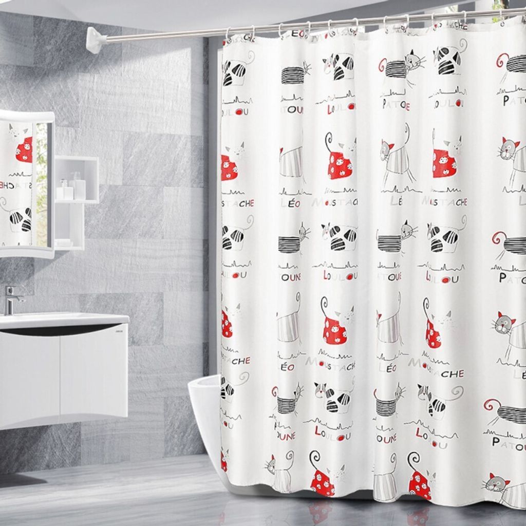 Duschvorhang 180x200cm inkl. Ringe Badewannenvorhang PEVA für Badewanne Dusche Vorhang Wasserdicht Waschbar Anti Schimmel Duschvorhänge Kitty