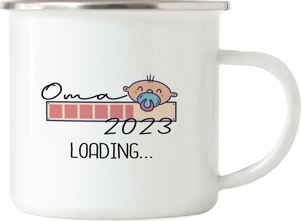 Oma Loading 2023 Emaille Tasse für werdende Omas zur Geburt Enkel Enkelin Ich werde Oma Geschenk Tasse Babynews