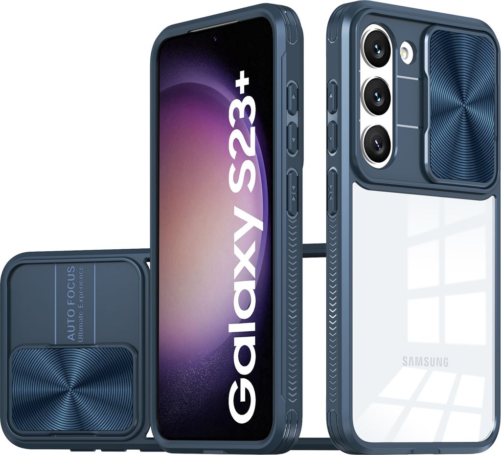 Galaxy S23+ Hülle, TPU Bumper mit mit Schiebe Kamera Schutz Klar Schutzhülle für Samsung Galaxy S23+ / S23 Plus Blau