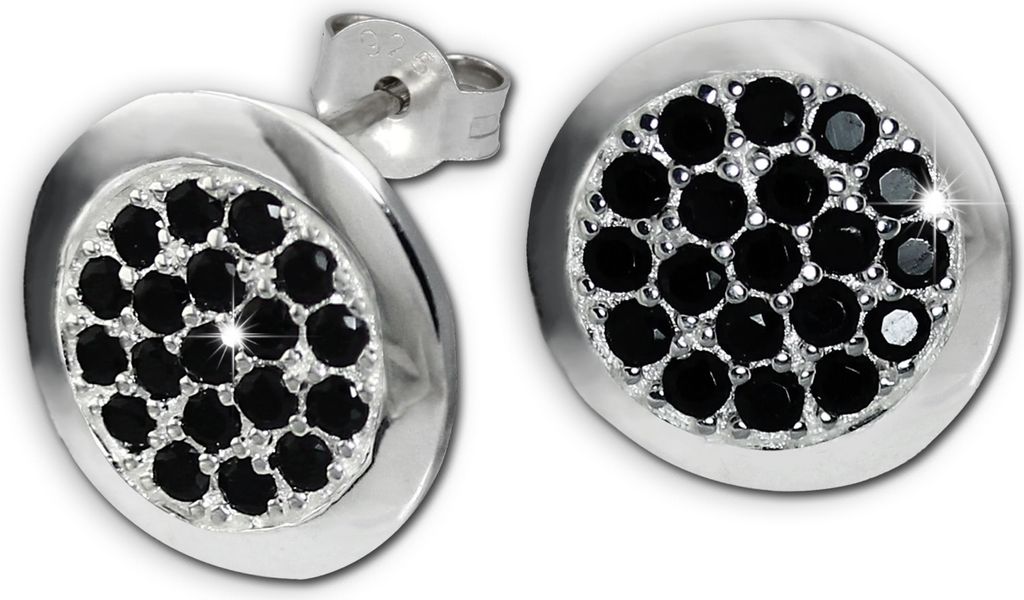 SilberDream schwarz Ohrringe Scheibe Zirkonia Damen 925 Silber Ohrstecker GSO219S