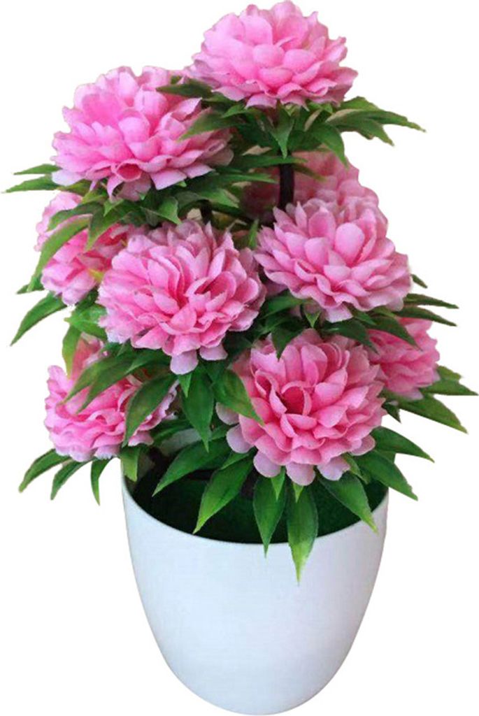 1Pc künstliche Chrysantheme Bonsai Topfpflanze Home Blumendekor-(Hell-Pink)