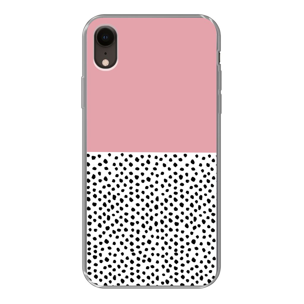 MuchoWow Handyhülle Schutzhülle Hülle für iPhone XR Polka dots - Schwarz - Rosa Silikon Softcase Handy Hülle - Schutzdeckel