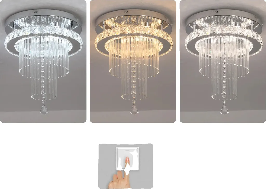 Lustre cristal anti-consommation éclairage LED CCT blanc chaud durable