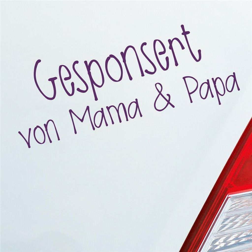 Auto Aufkleber Gesponsort von Mama & Papa Schriftzug KFZ Car 19x8 cm Lila Sticker Heckscheibenaufkleber