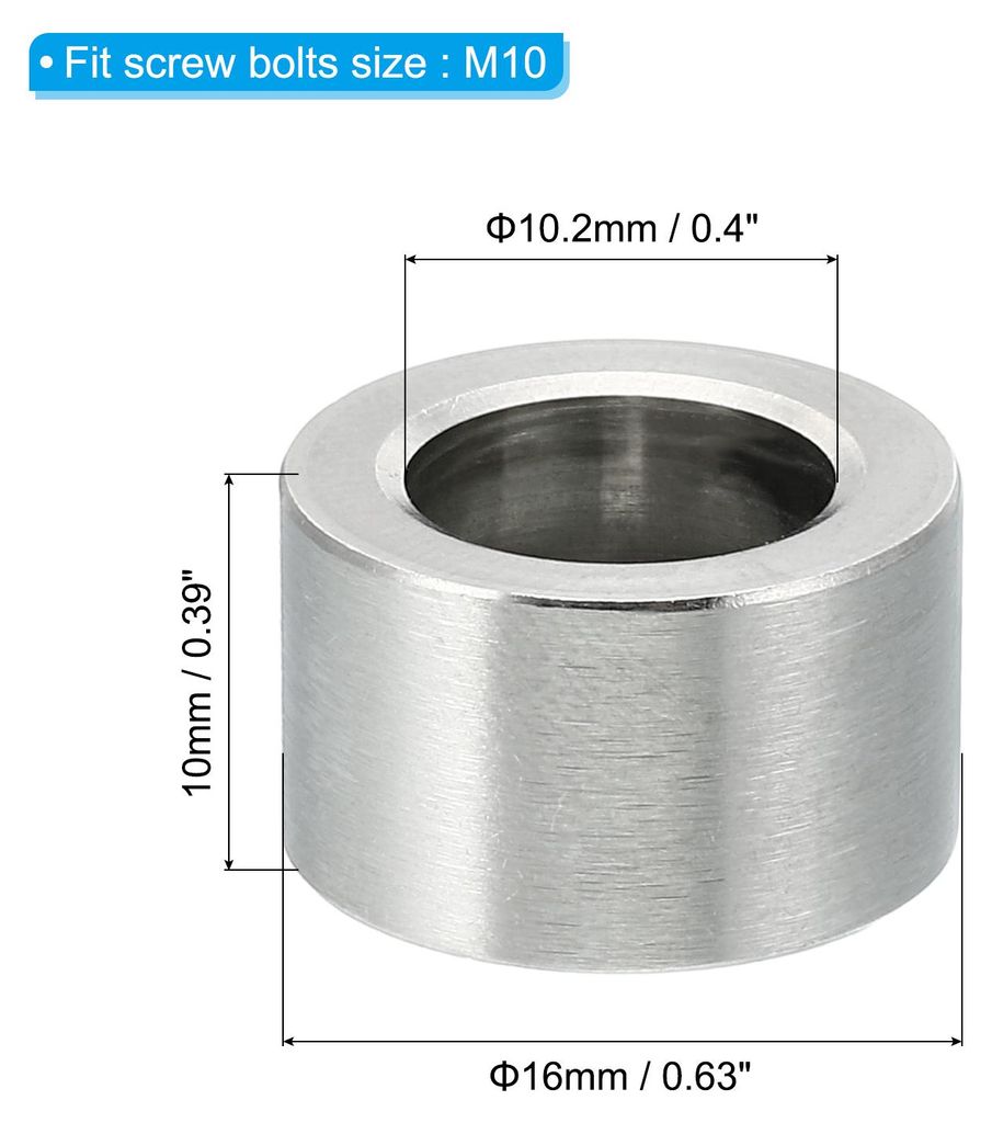 M10 Edelstahl Abstandshalter 2 Stš¹ck Flach Unterlegscheiben 10.2 mm ID x 16 mm OD x 10 mm L Distanzhš¹lsen Abstandsschraube Standoff Rund fš...