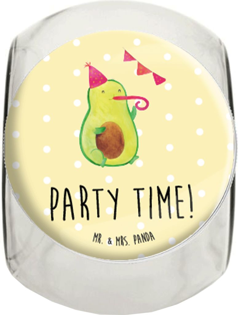 Mr. & Mrs. Panda Kaffeedose Avocado Party Zeit L 870ml - Gelb Pastell - Geschenk, Happy Birthday, aufbewahrungsglas, Genießen, Teedose, Naschglas,...