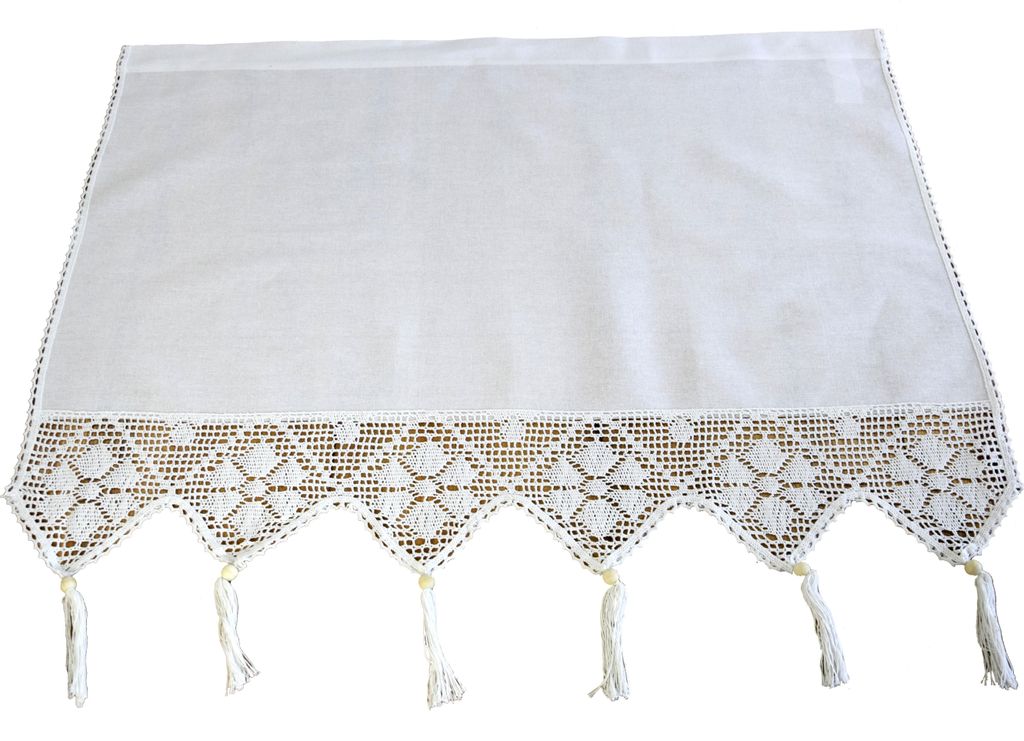 Vorhang mit Spitze, weiß, Baumwolle, 75 x 150 cm, Vorhang mit Spitzenabschluss