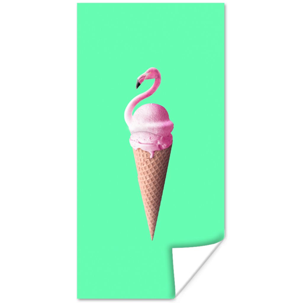 MuchoWow Poster Eistüten - Eiscreme - Flamingo - Rosa - Grün 60x120 cm - Wandschmuck
