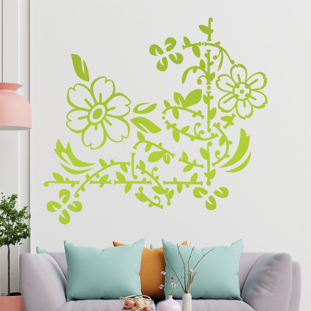 Blumenranke - Linien Wandtattoo in 6 Größen - Wandaufkleber Wall Sticker - Dekoration, Küche, Wohnzimmer, Schlafzimmer, Badezimmer