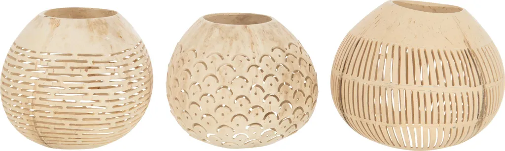 Porte-bougie Noix de coco J-Line : Déco naturelle pour lumière douce