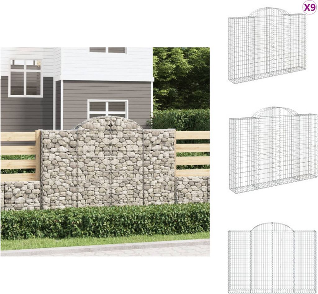 vidaXL Gabionen mit Hochbogen 9 Stk. 200x30x140/160cm Verzinktes Eisen - Blumentöpfe & Pflanzgefäße