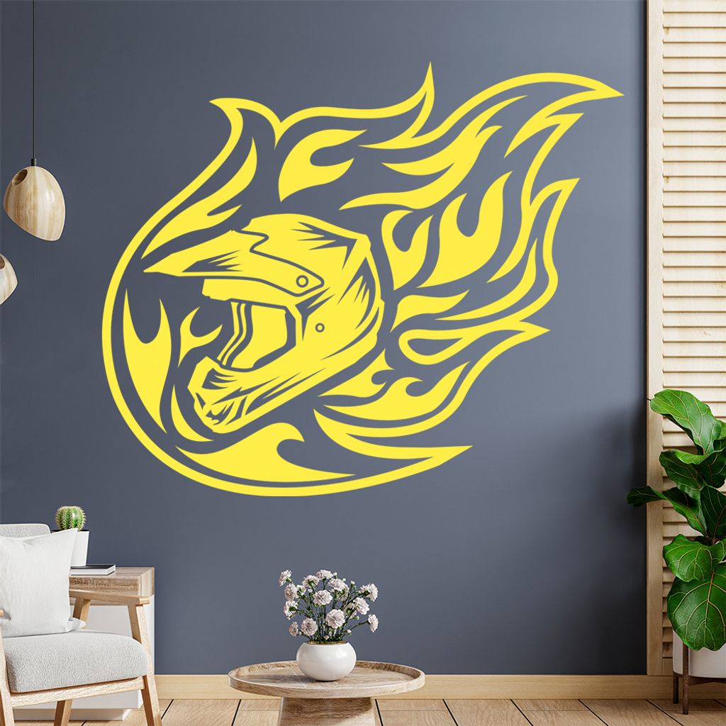 Motocross Helm Flammen Wandtattoo Wandaufkleber Wall Sticker - Dekoration, Küche, Wohnzimmer, Schlafzimmer, Badezimmer