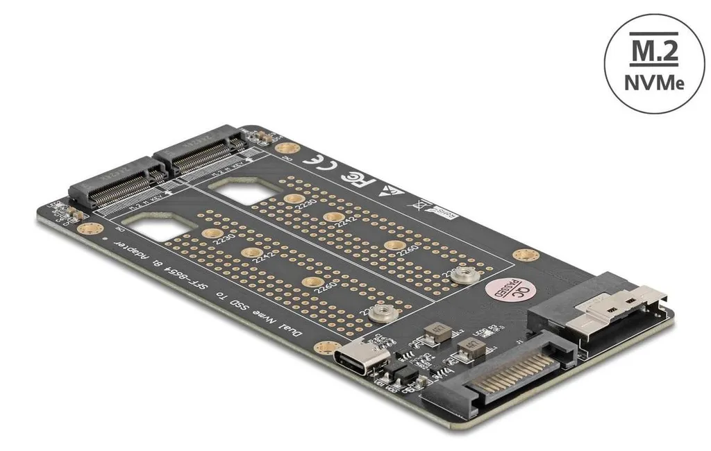 Adaptateur SlimSAS 8i vers Double M.2 NVMe pour SSD PCIe Haute Densité