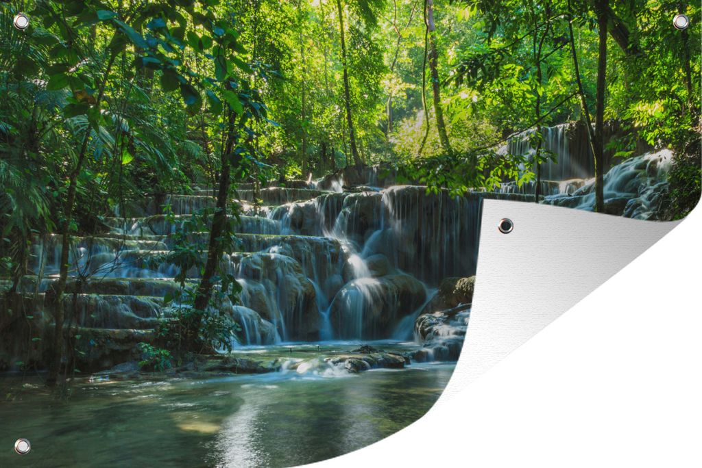 MuchoWow 90x60 cm Outdoor-Poster Gartendeko Sichtschutz Garten Poster für den Garten Dschungel-Wasserfall in Palenque Mexiko