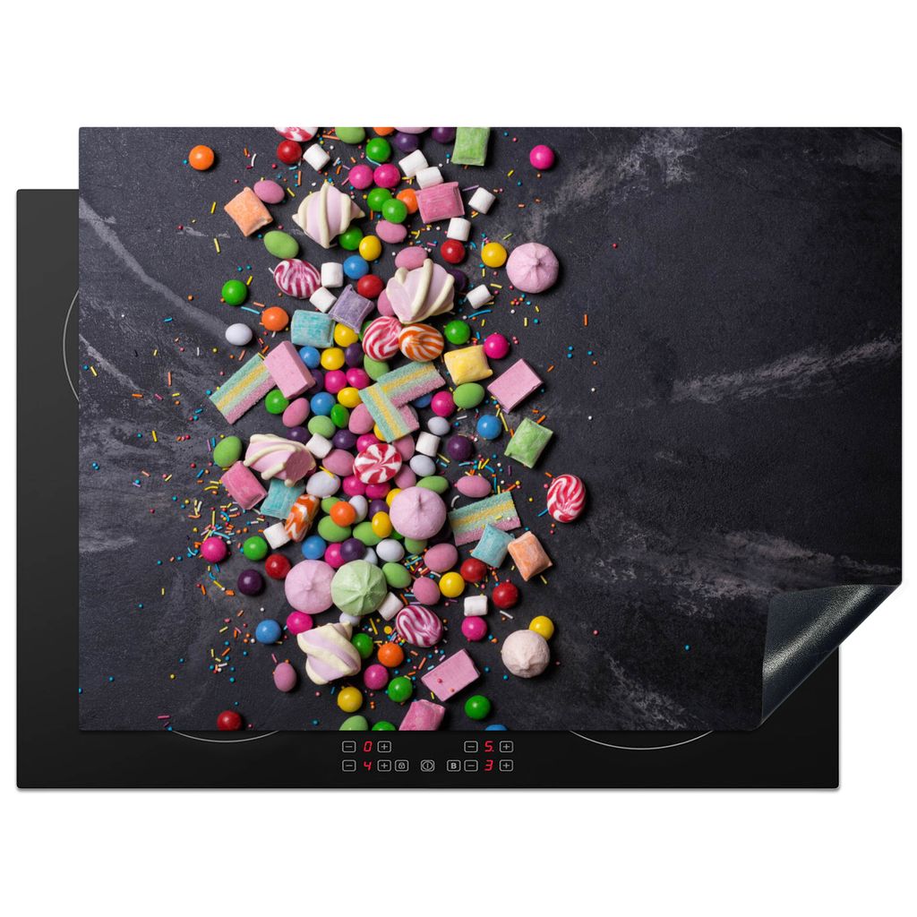 KitchenYeah Herdabdeckplatte Süßigkeiten - Bunt , 70x52cm, Küche Deko, Glaskeramikkochfeld Herdabdeckung, Abdeckplatte fùr Kochfeld