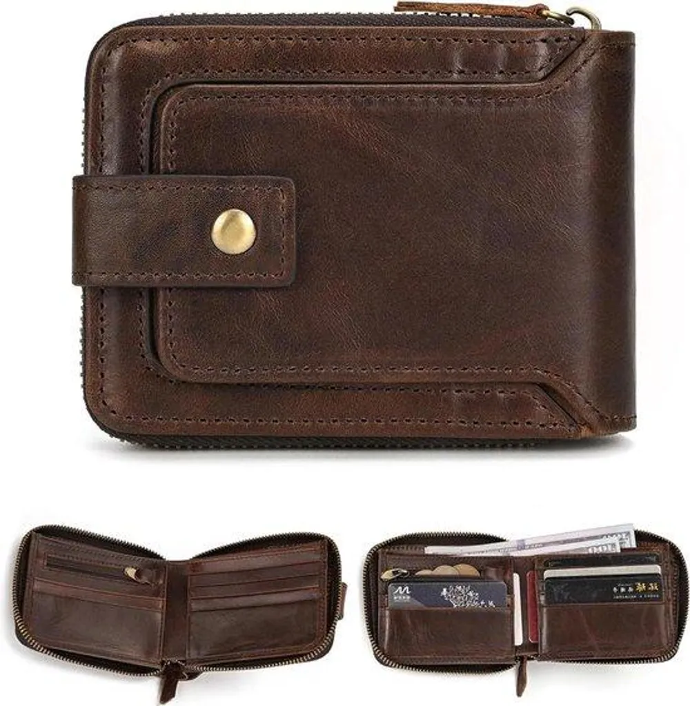 Portefeuille cuir homme pour voyage avec fermeture éclair sécurisée