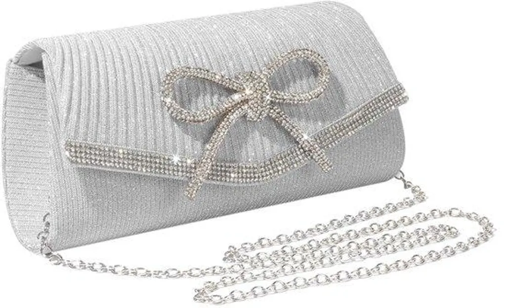 Pochette soirée noire pour mariage et cocktail, sac scintillant argenté