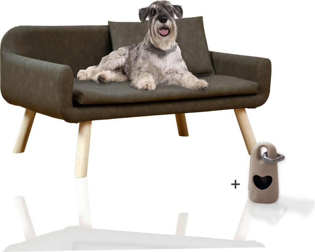 Rohrschneider Premium Hundesofa XL abwaschbar - Braun / Grau - Komfortables Kunstleder Hundebett für Große und Mittlere Hunde, Einfache Pflege