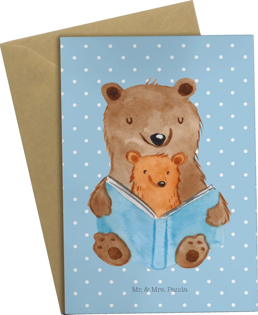 Mr. & Mrs. Panda babykarte Bären Buch - Blau Pastell - Produktbild 