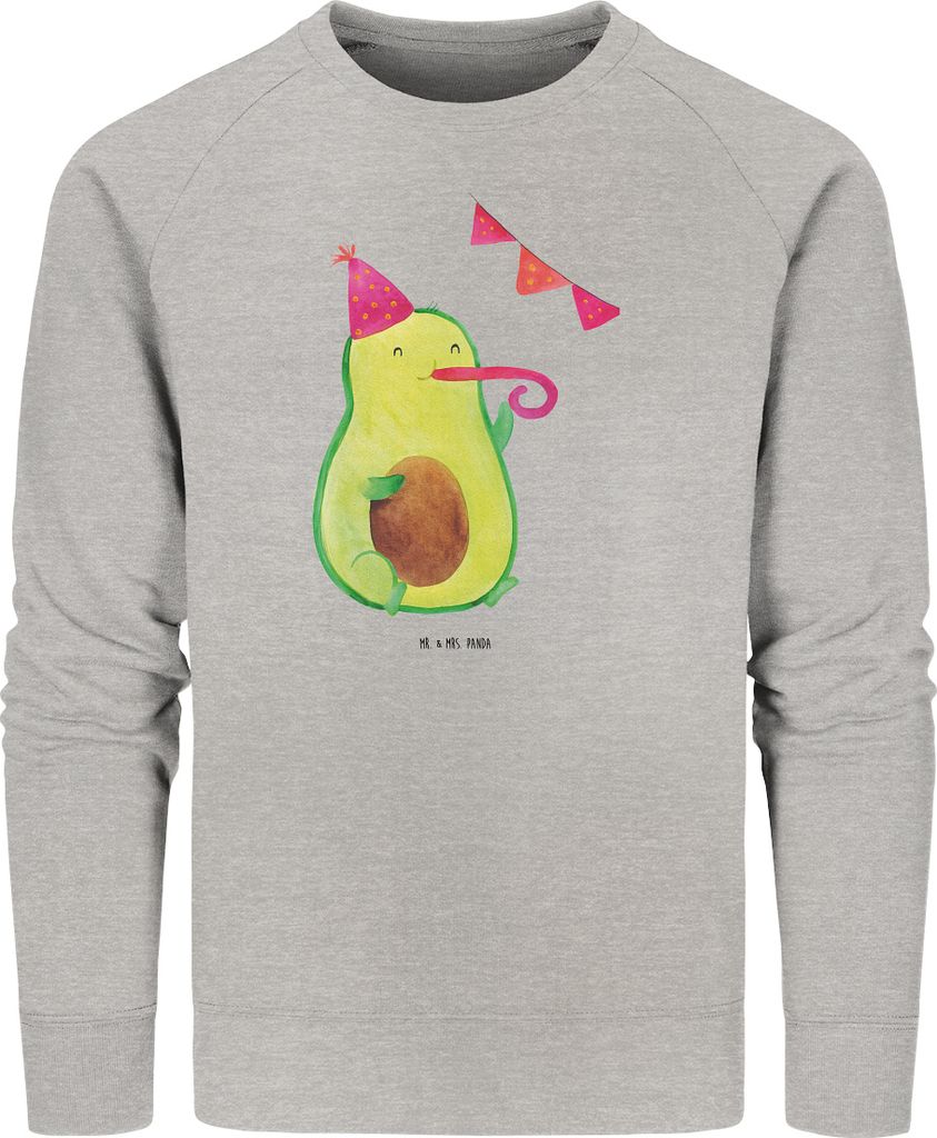 Mr. & Mrs. Panda Rundhals Pullover Avocado Party Größe L - Heather Grey - Geschenk, Geburtstag, Sweater, Sweatshirt, Pulli, Baumwoll, Bio, Abschl...