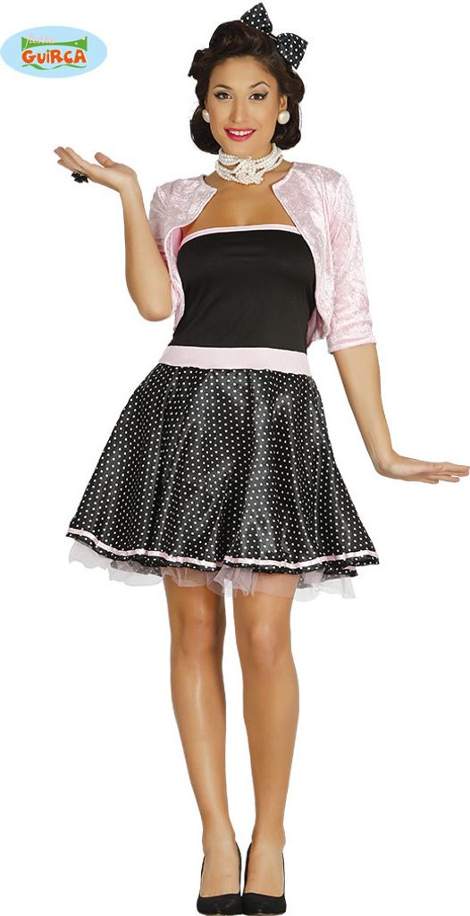 50er Jahre Damen Kleid mit Punkten Rock in Roll, Größe:L