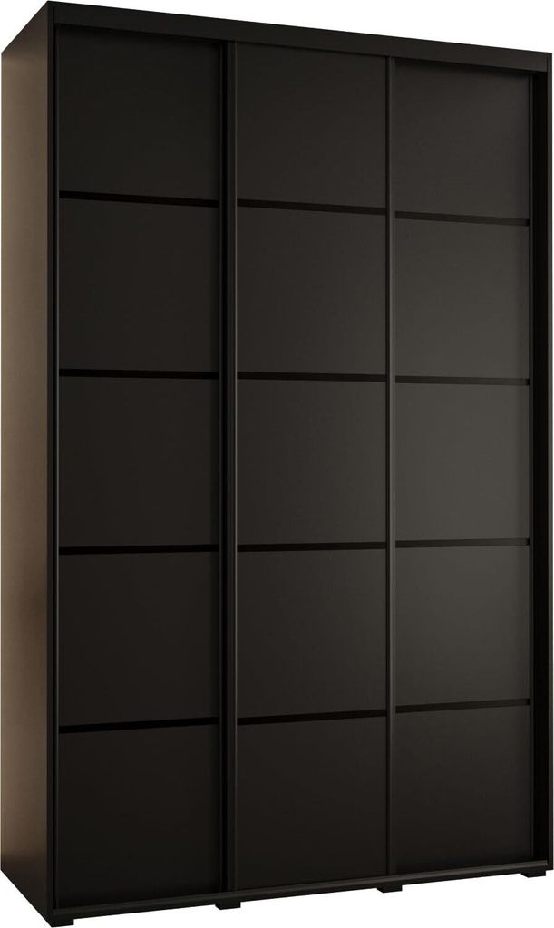 MEBLE KRYSPOL Cannes 4 Schrank mit 3 Schiebetüren - 205,2x160x45 cm - Schwarz Schwarz Schwarz