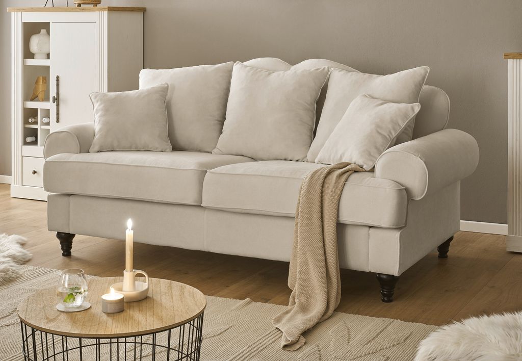 Sofa "Adelina" in beige Landhaus Couch 3-Sitzer 200 cm