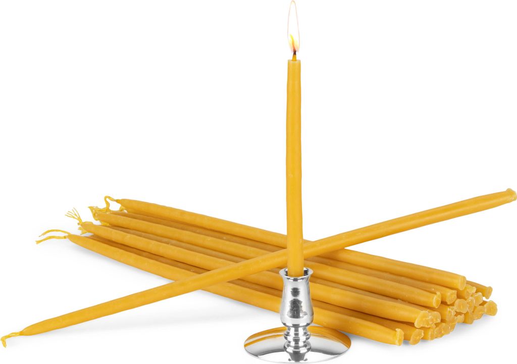 Kerzenhalter + 100% Bienenwachskerzen gelb L 25cm Handarbeit Griechenland 40080