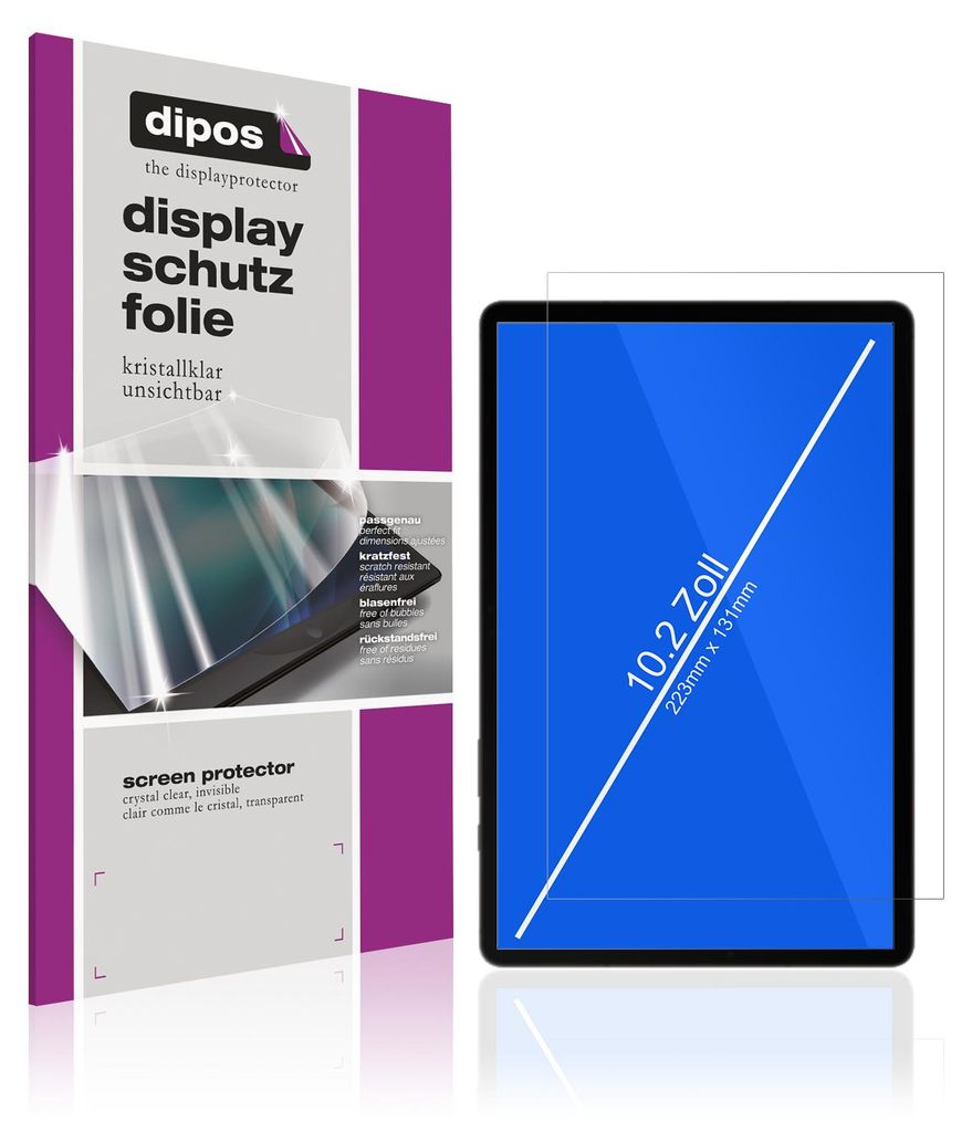 2x Schutzfolie für Tablet 10.2 Zoll (223mm x 131mm) klar Displayschutzfolie Folie Display Schutz dipos