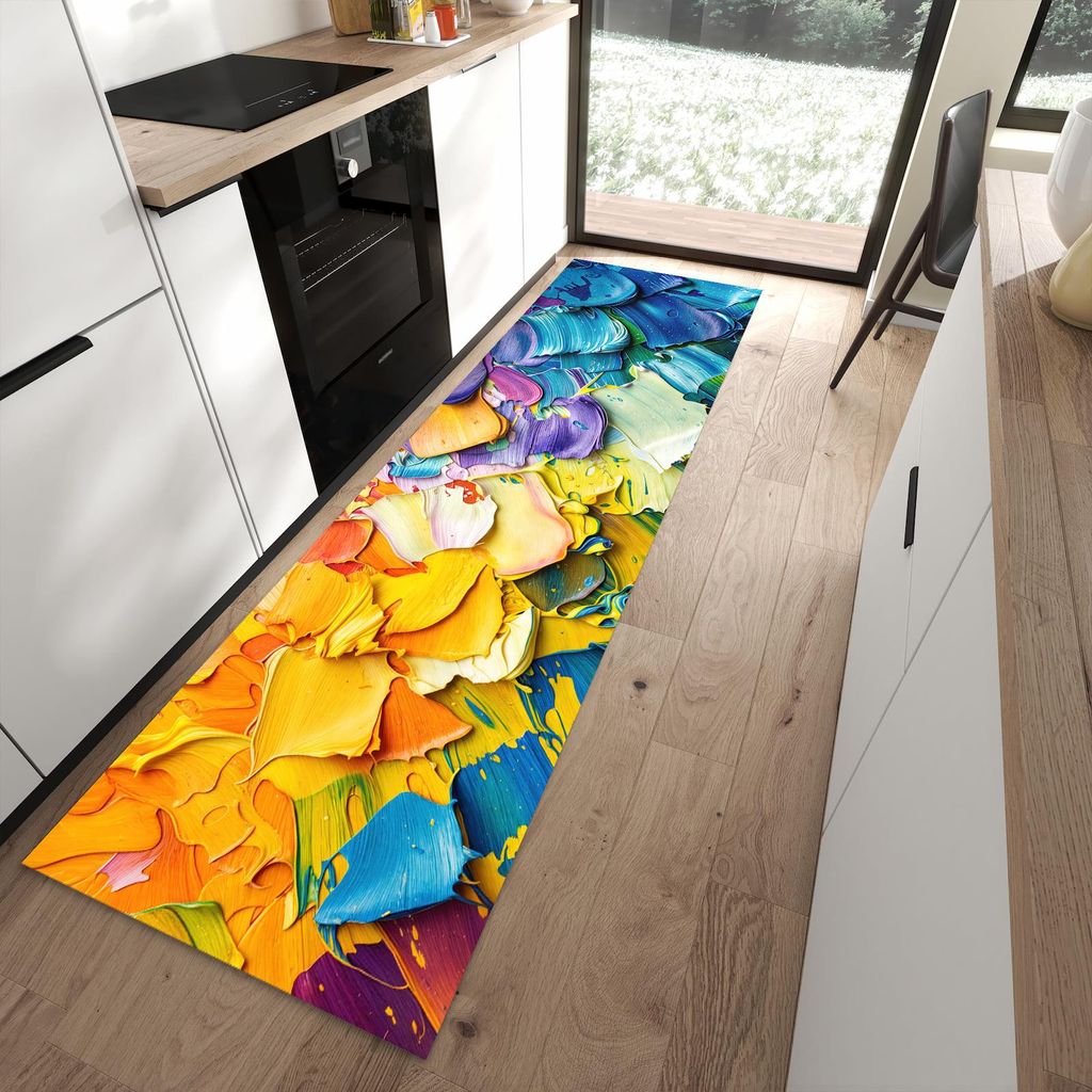Küchenteppich 80x280cm rutschfest & abwischbar PVC Läufer - Farbenfrohe Pinselstriche