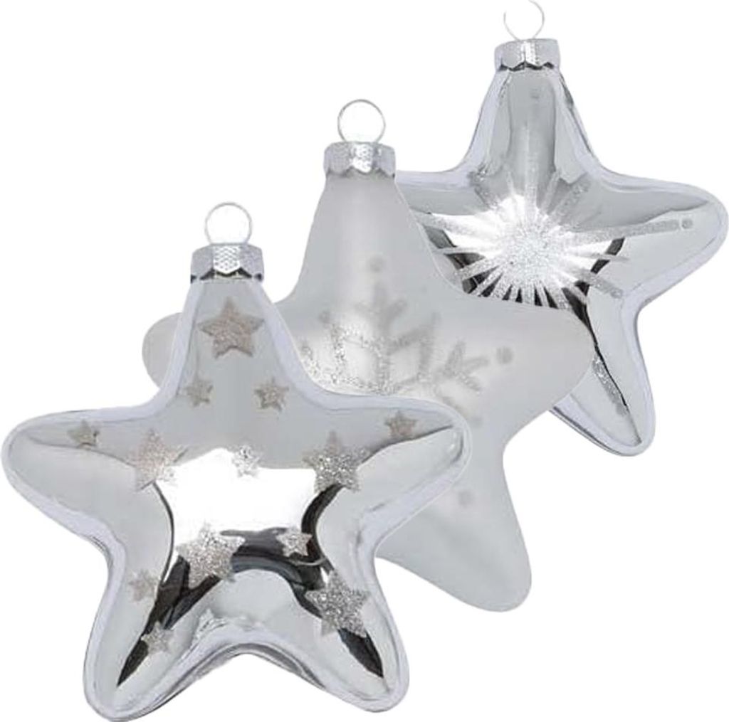 Christbaumschmuck Stern Glas 3 Stk 8 cm Frosty Silver