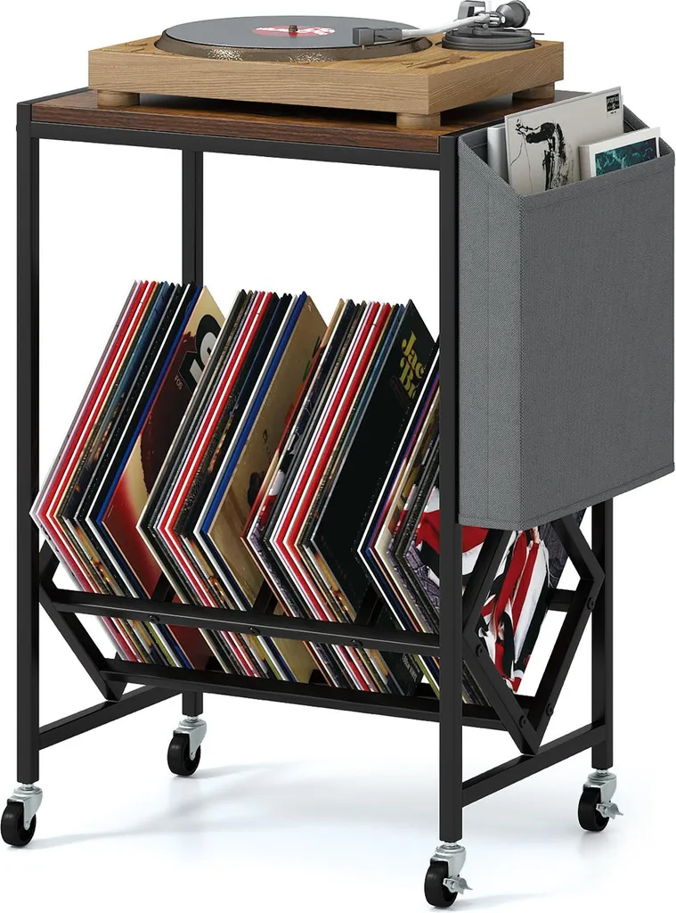 Table d'appoint pour platine vinyle avec étagère de stockage disques